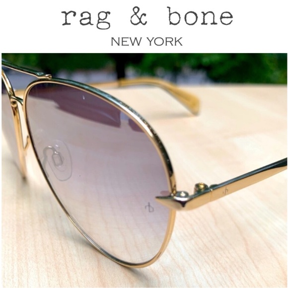 New! RAG & BONE sunglasses mirrored lenses gold frames with case AUTHENTIC